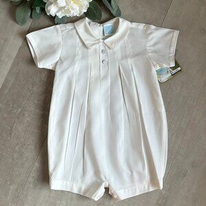 Boys Ivory Romper Boutique NWT White Satin Trim Ring Bearer Special Occasion